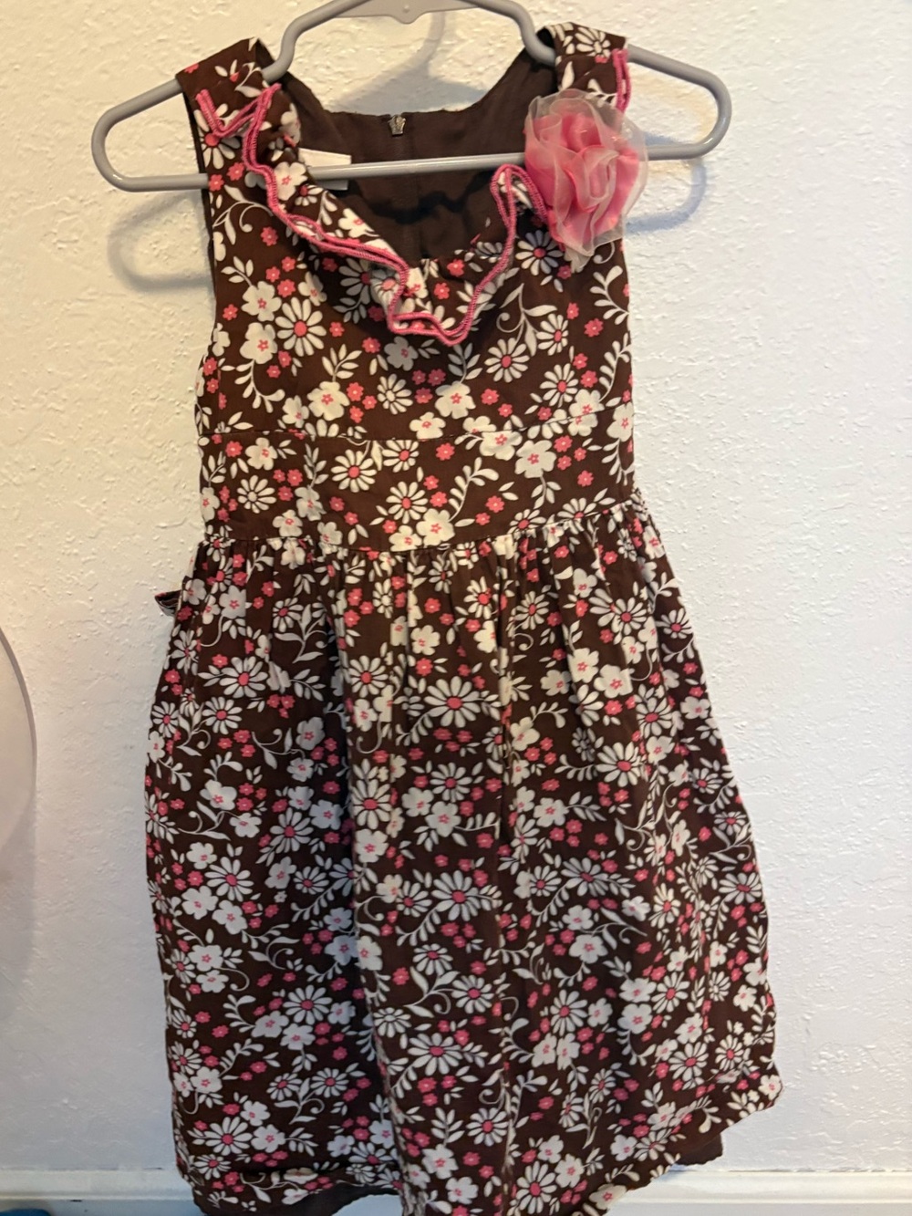 Bonnie Jean Brown Floral Dress with Pink Accents